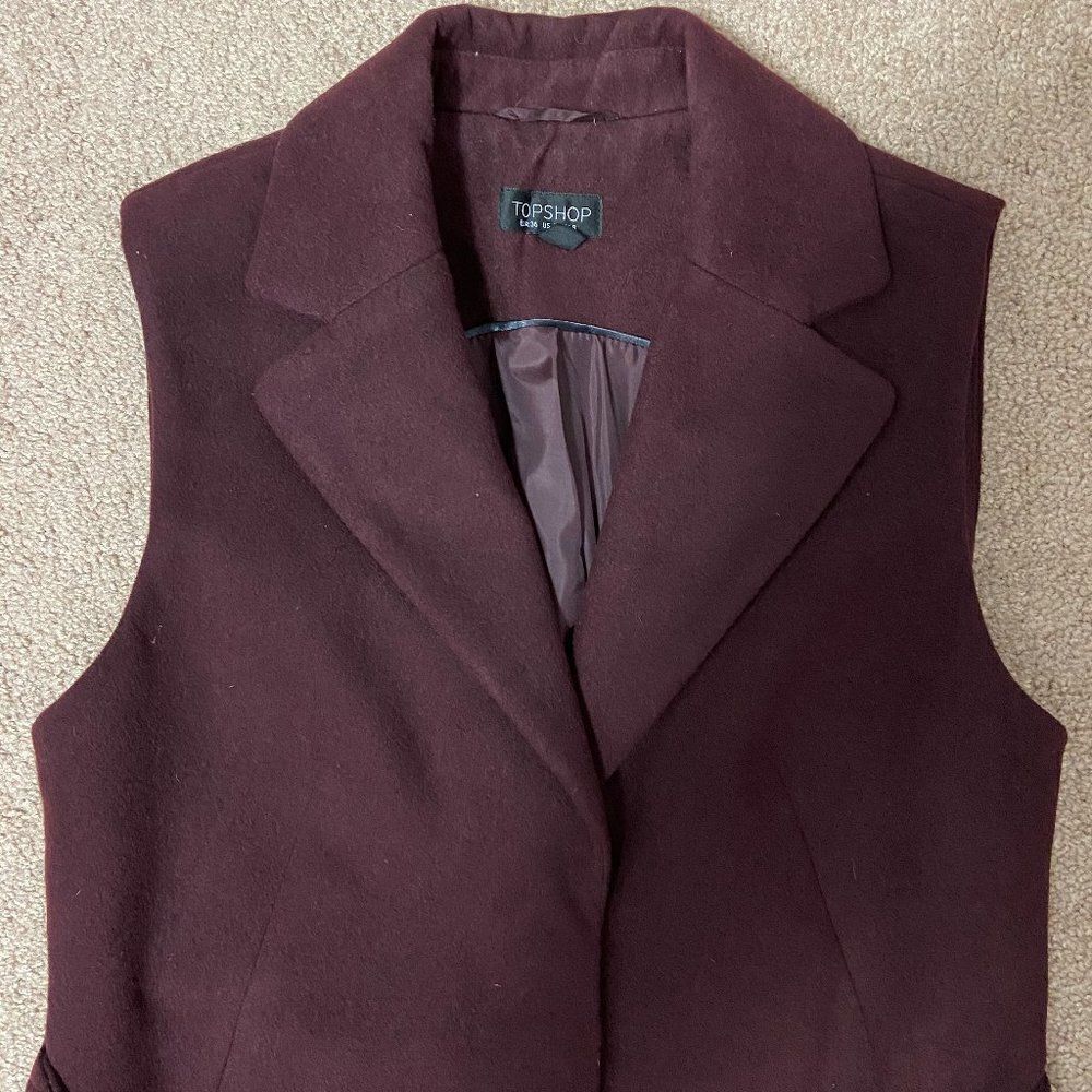 Topshop Burgundy Wool Sleeveless Jacket - Picture 5 of 7